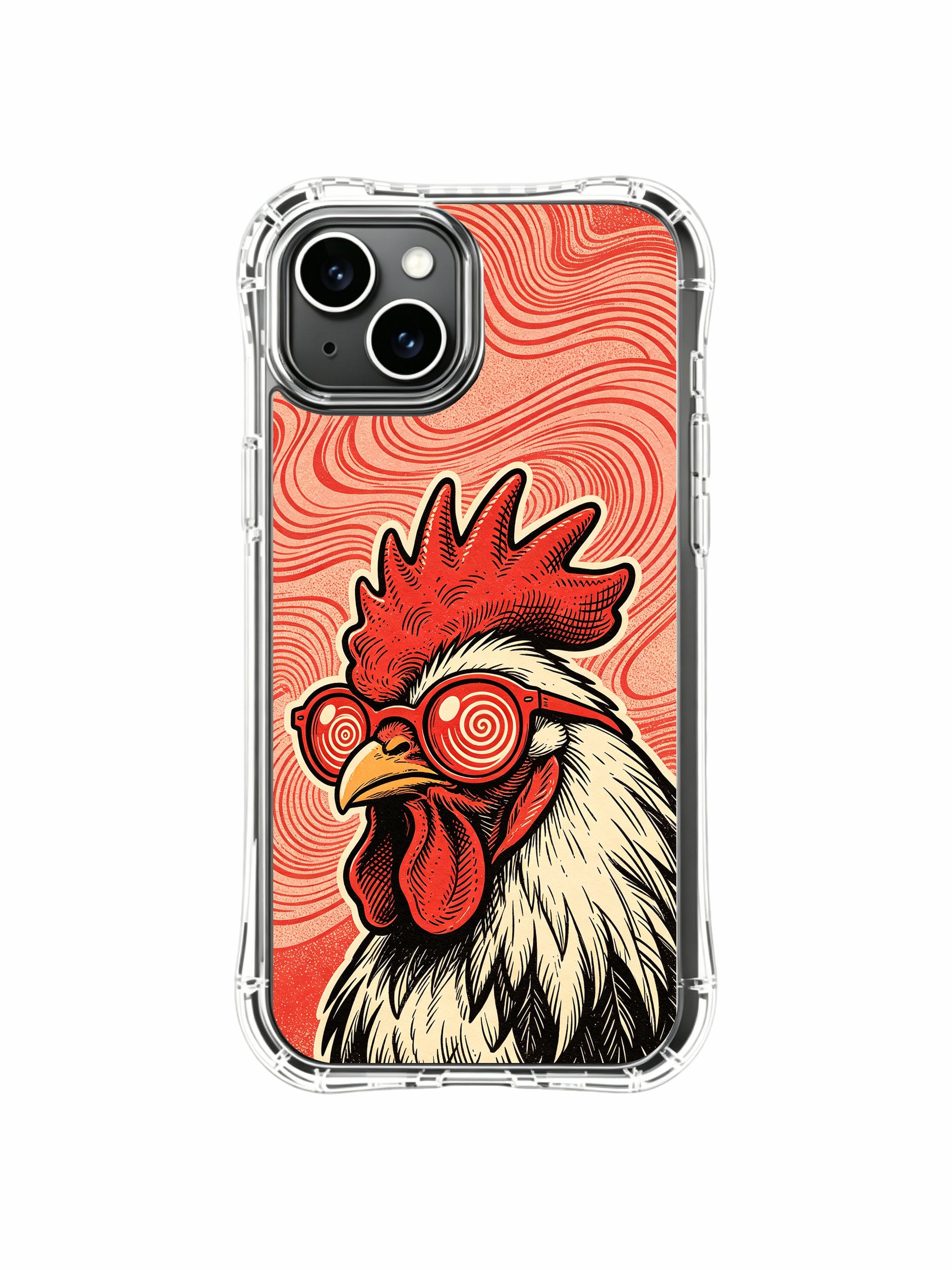 Classic 60s psychedelic dawn-themed rooster fine art on PhoneCasing iPhone 13 Case, premium licensed Rufus Vale casing as unique bridesmaid luxury gift for American female art collectors.