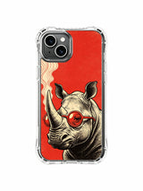 1960s-style surreal rhinoceros on an iPhone 13 case