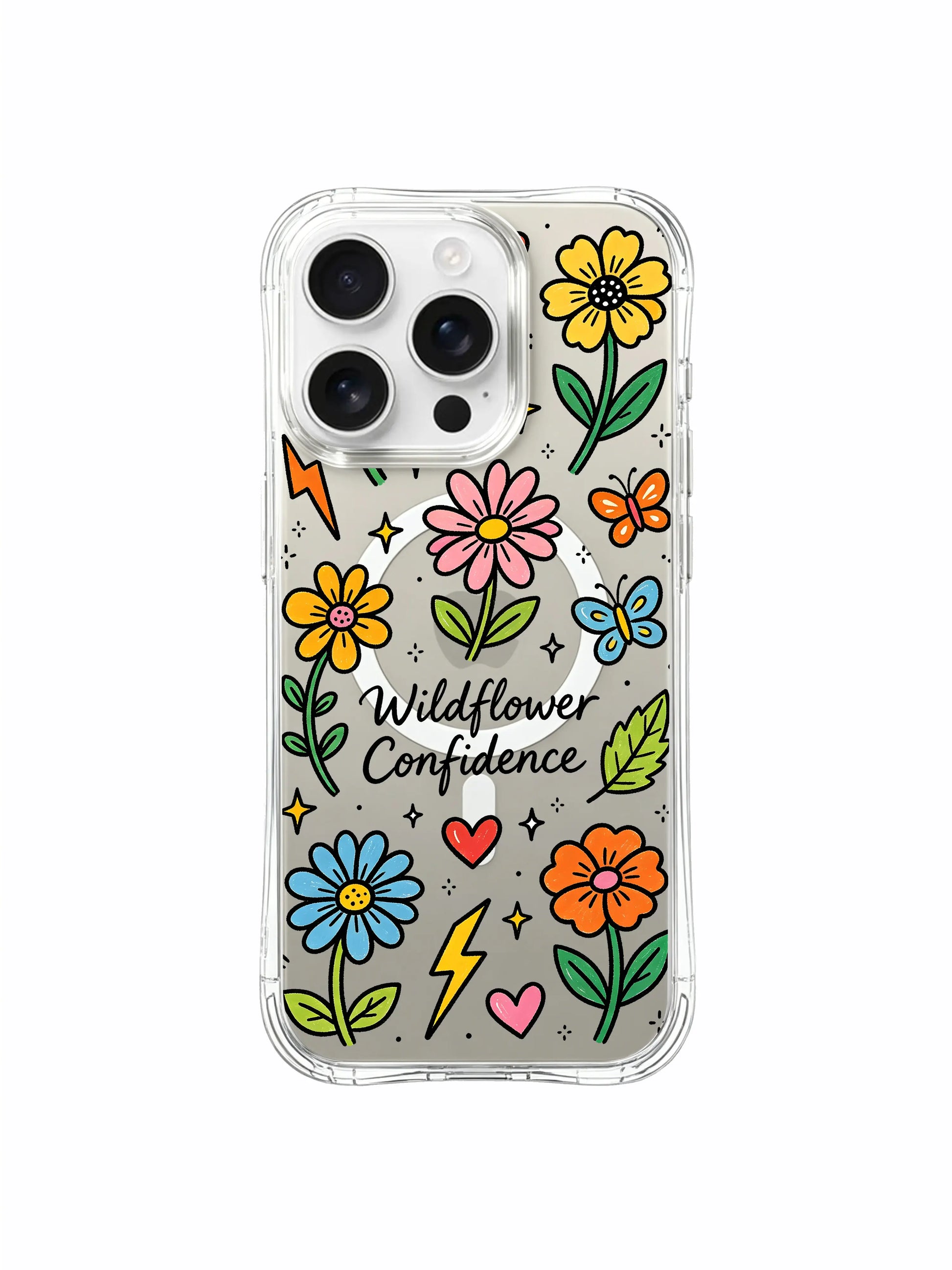 PhoneCasing iPhone 16 Pro Max Case - MagSafe Wildflower Artwork, Shockproof Clear Cover