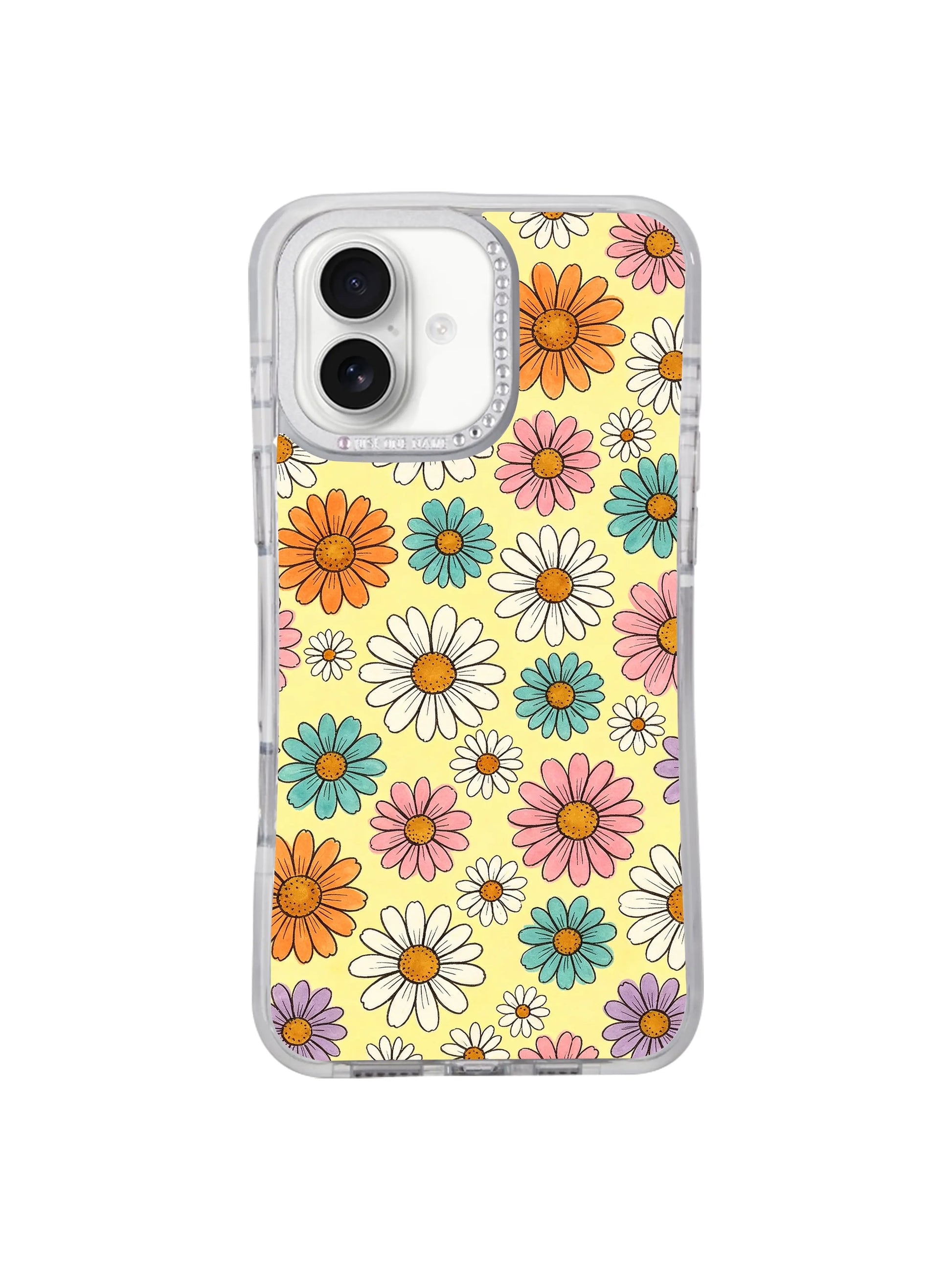 Dual angle spec comparison crystal rhinestone camera rim Buttercream Color Bloom iPhone 17 casing, elevated lens guard secure slim PhoneCasing cover built for iPhone 17.