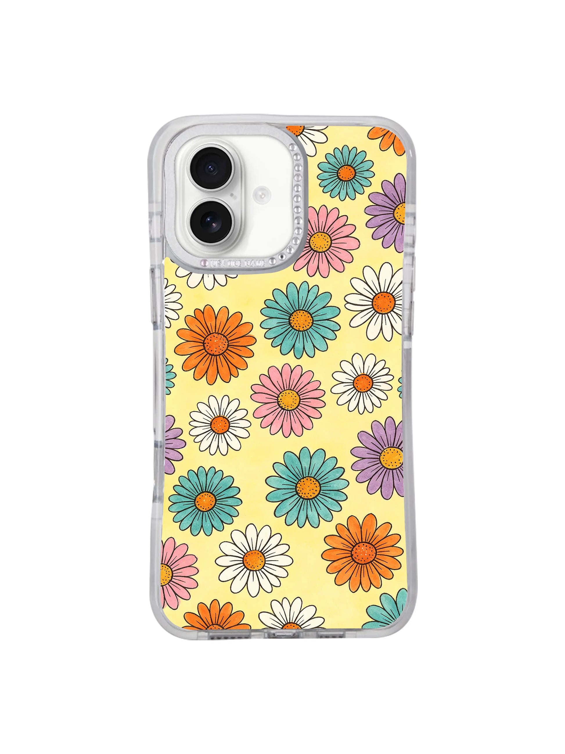 Ultra slim lightweight low-profile Buttercream Color Bloom multi-color daisy iPhone 17 casing, thin daily-use optimistic PhoneCasing case fully compatible with iPhone 17 wireless MagSafe charging.