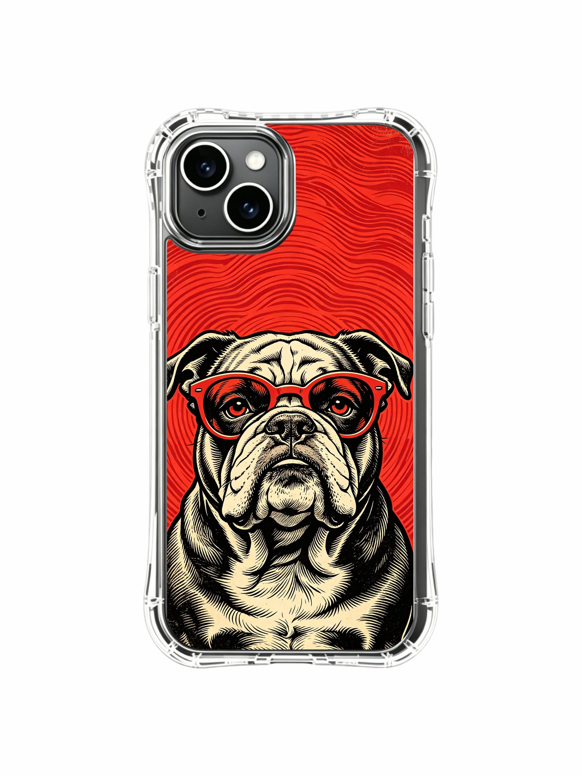 Vintage aged kraft paper textured retro rock bulldog illustration by Rufus Vale on PhoneCasing iPhone 13 Case, gallery-quality scratch-resistant art phone casing made in US California atelier.