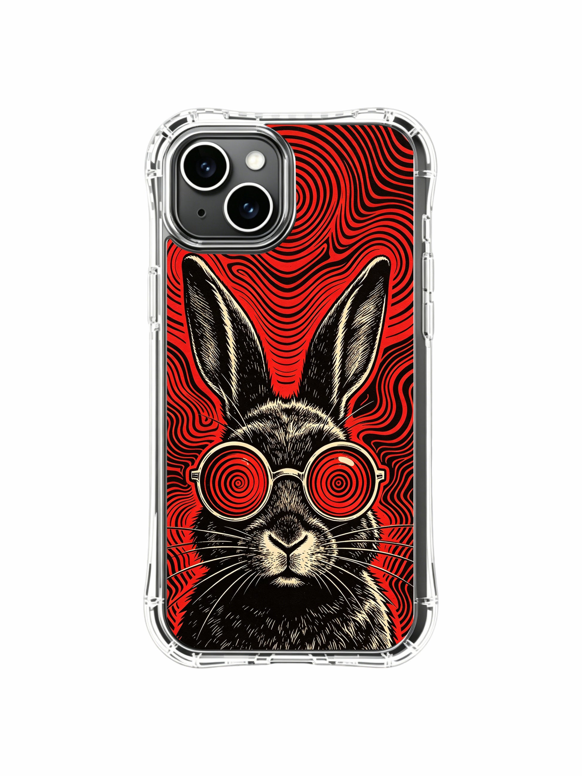 Vintage aged kraft paper textured mysterious vinyl cover rabbit illustration by Rufus Vale on PhoneCasing iPhone 13 Case, gallery-quality scratch-resistant art phone casing made in US California atelier.