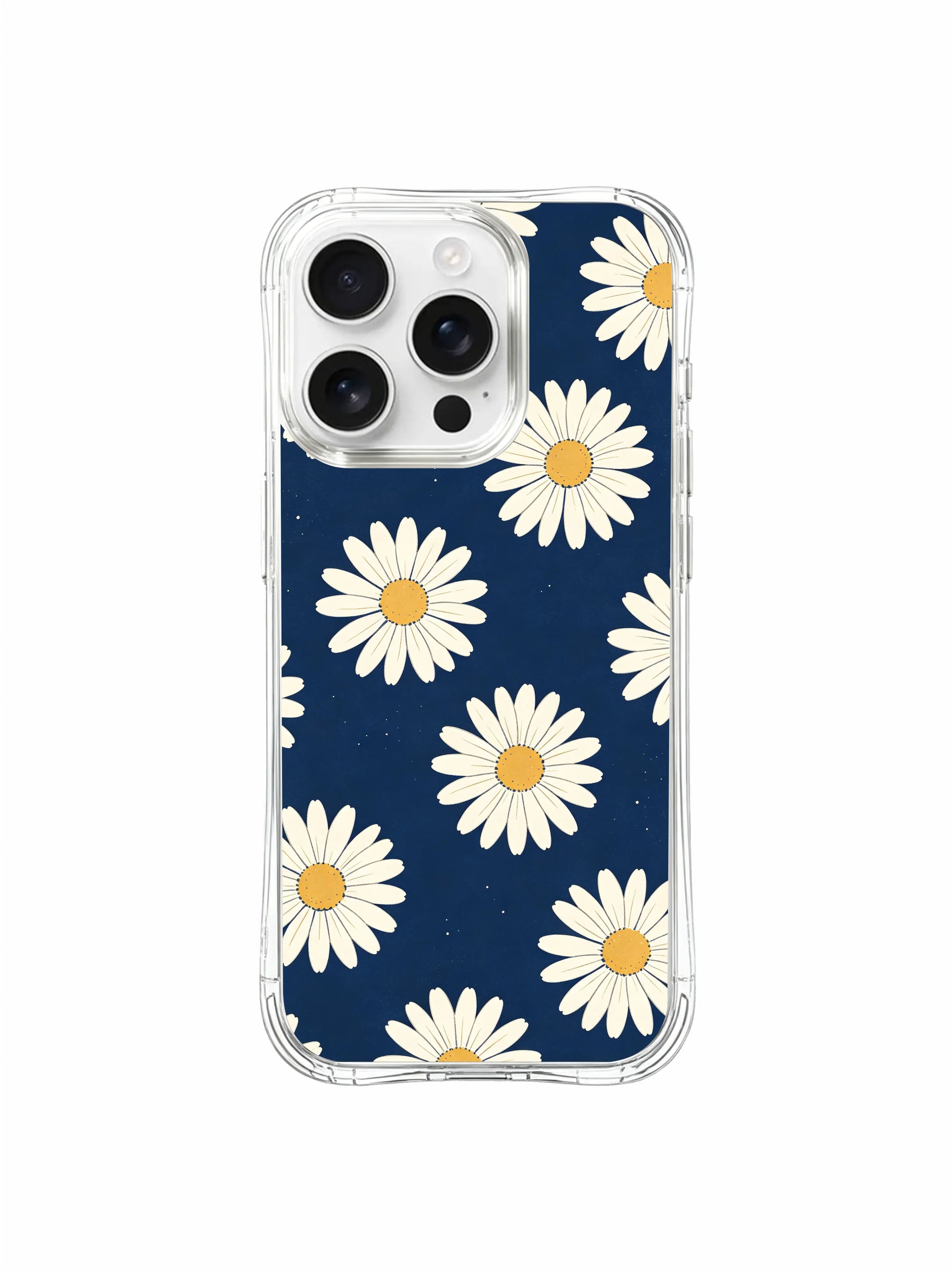 PhoneCasing iPhone 16 Pro Max Case with Airy Daisies Night design, light and delicate blooms that feel weightless against deep blue.