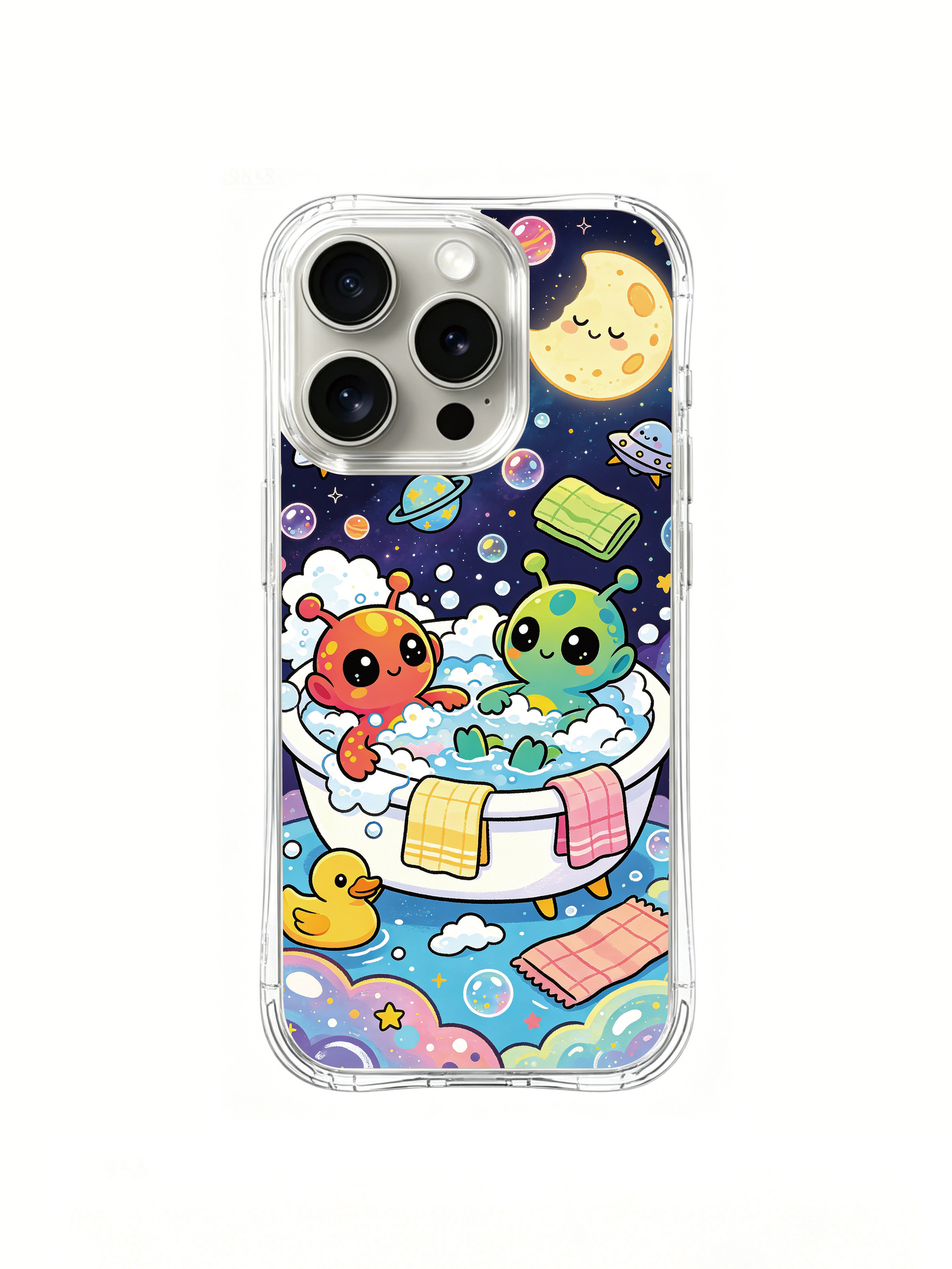 PhoneCasing iPhone 16 Pro Case with alien bath galaxy scene illustration, exclusive Milo Yun design, premium art case for iPhone 16 Pro.