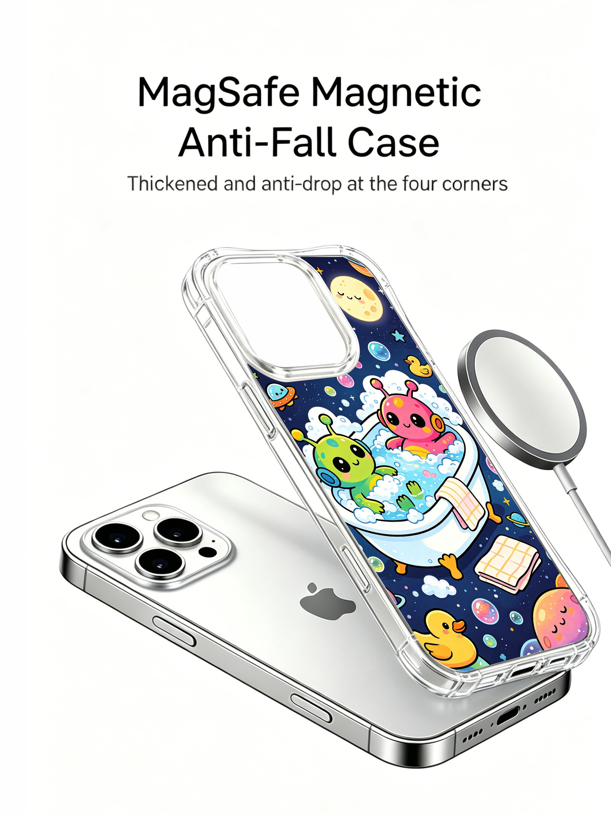 PhoneCasing iPhone 16 Pro Case with hand-drawn alien bubble bath art, exclusive Milo Yun design, gallery-quality print for everyday style.