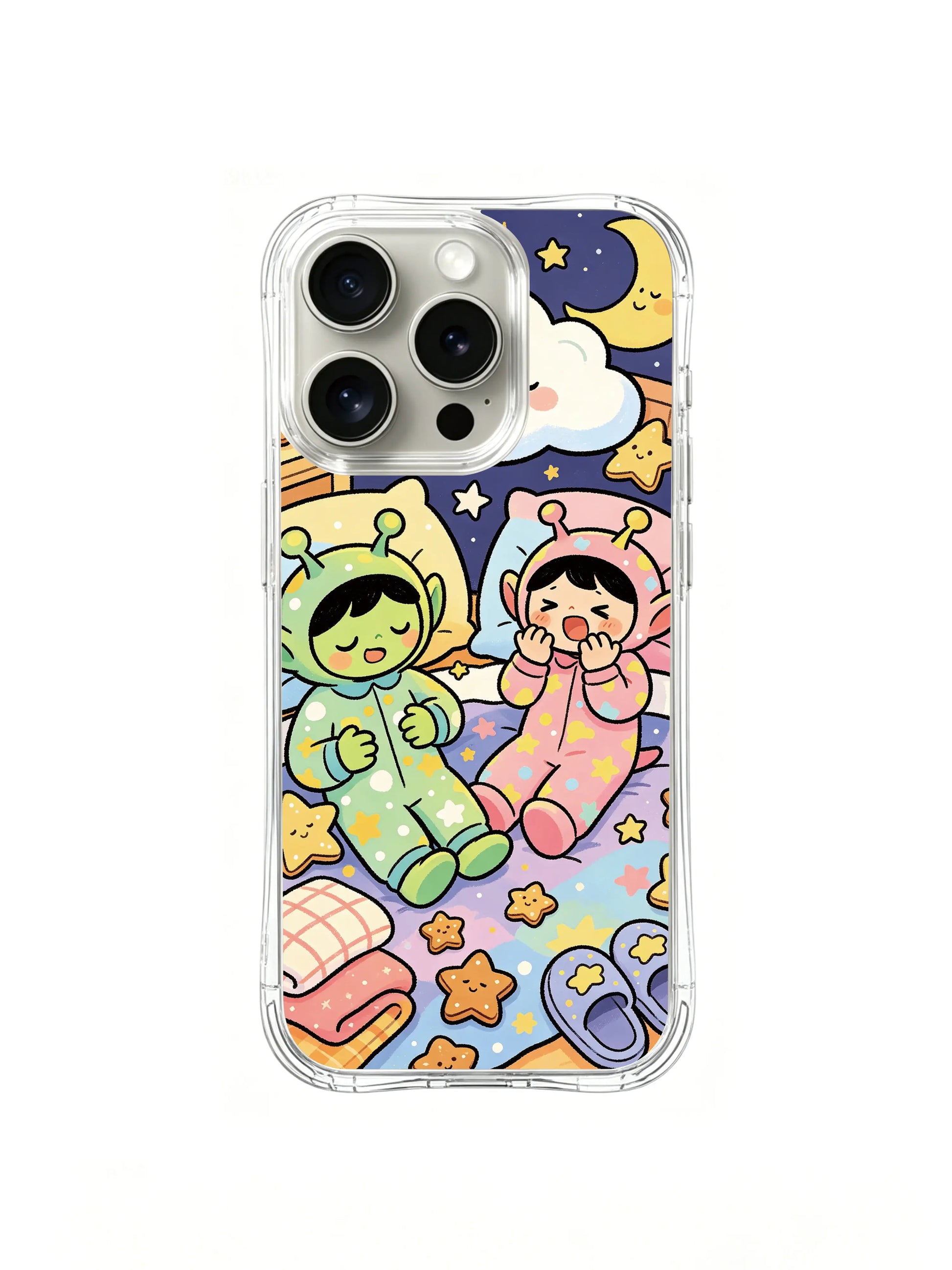 PhoneCasing iPhone 16 pro Case with the alien kids’ cozy night journey, playful Milo Yun design, premium stylish phone casing for women.