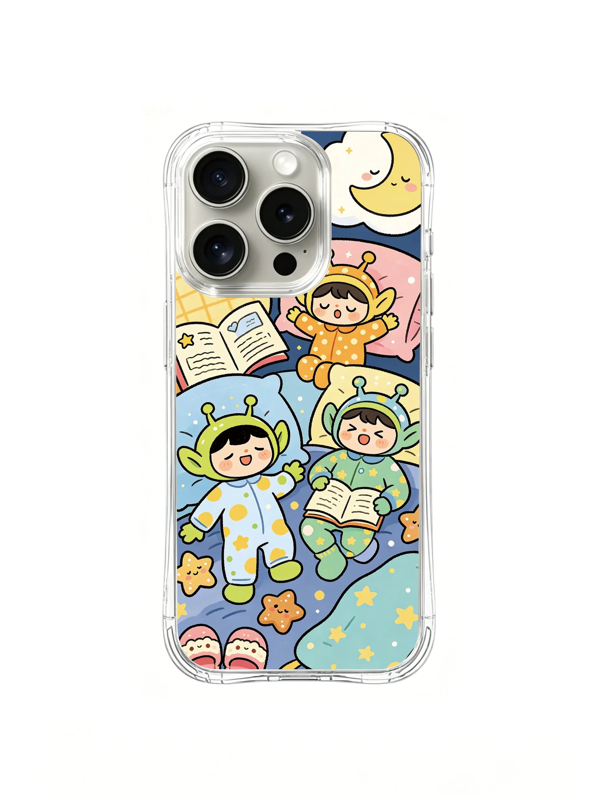 PhoneCasing iPhone 16 pro Case with alien kids at their very first pajama party, exclusive Milo Yun design, premium wearable art.
