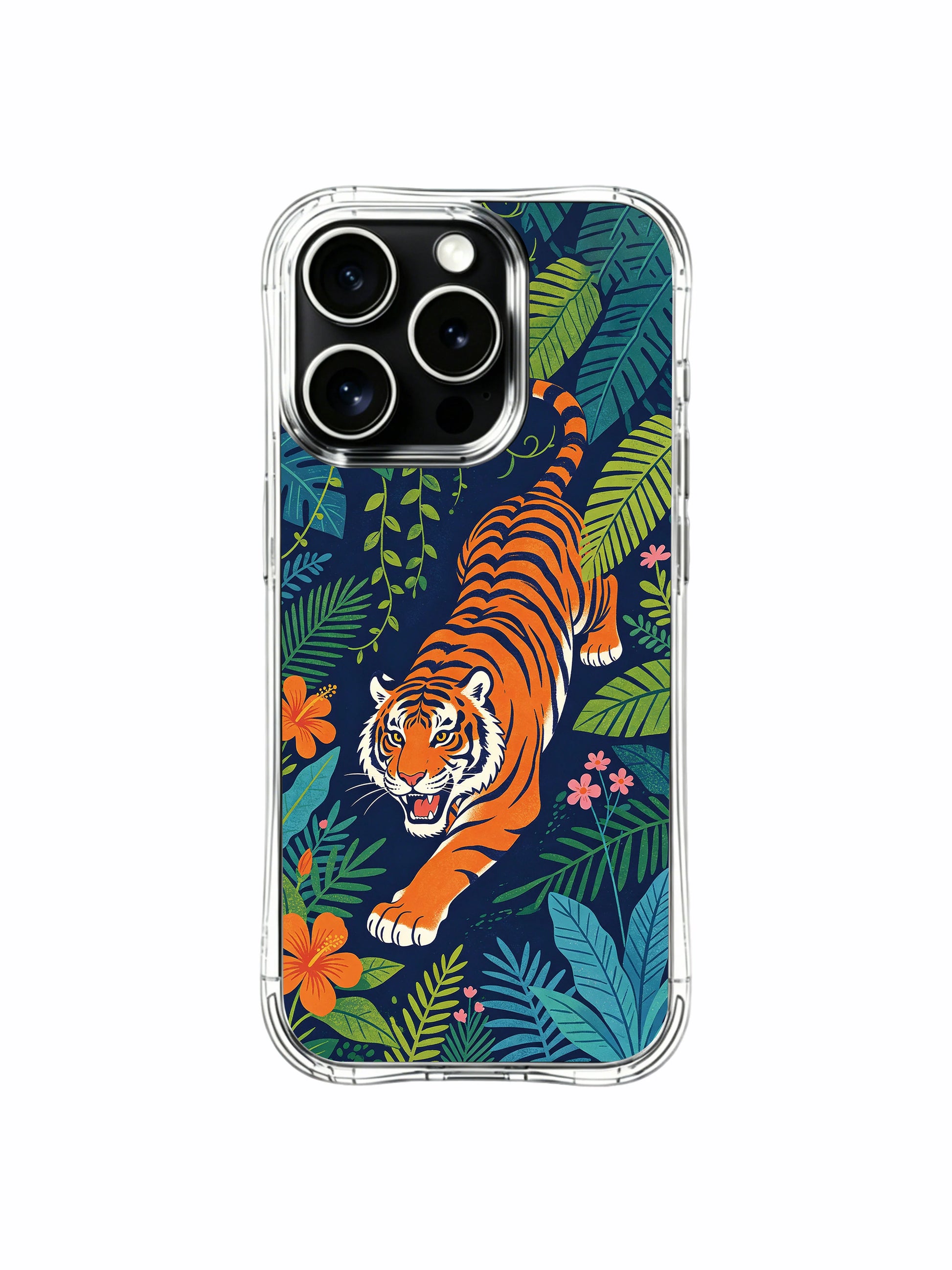 Curated collectible fine art orange tiger jungle iPhone 13 pro Case by PhoneCasing, Elias Nocturne exclusive print phone cover, premium tropical flower detailed device casing