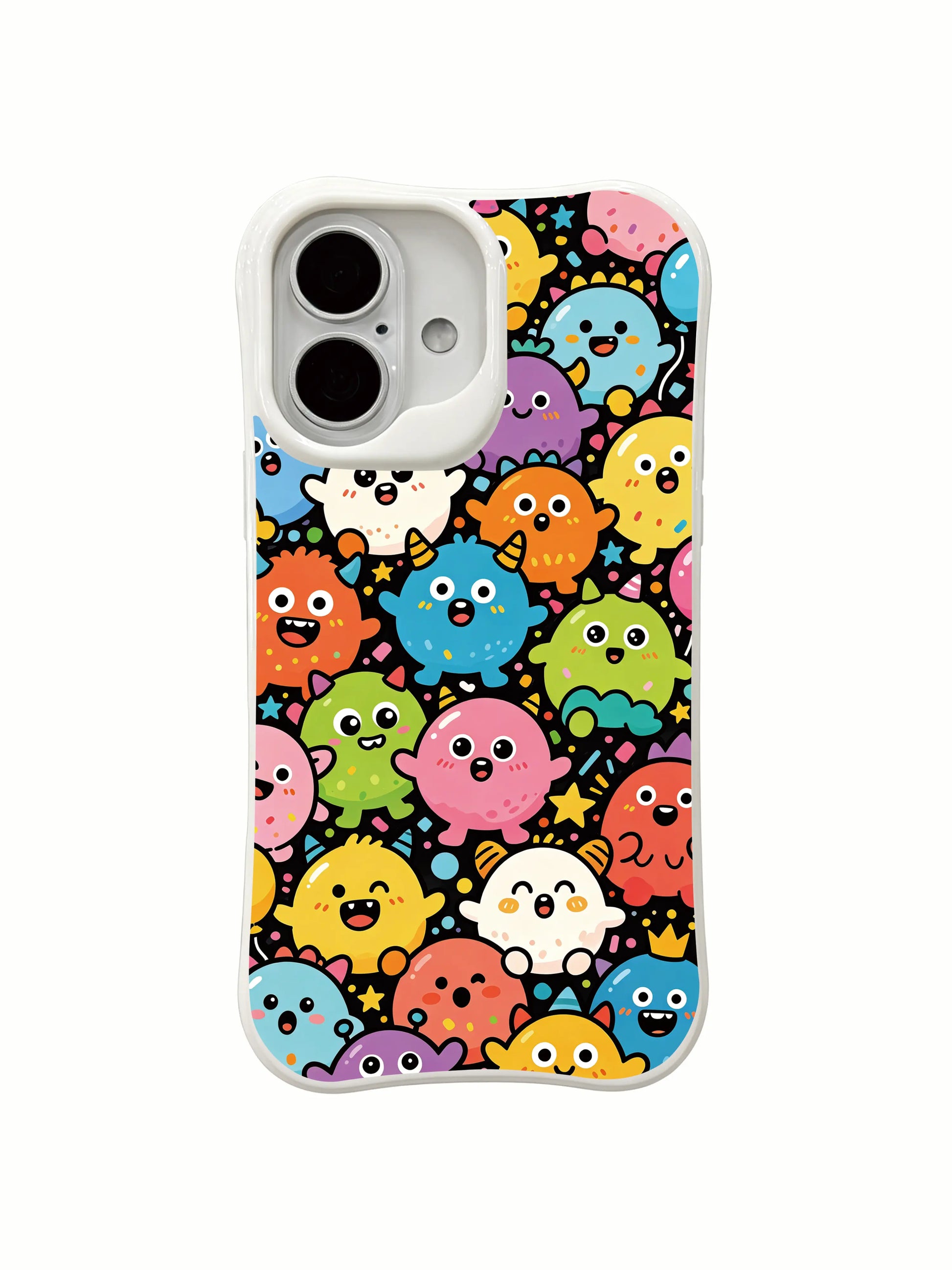 PhoneCasing artist designed iPhone 16 Plus Case, Milo Yun’s Candy Monster Parade with unique full-cover illustration.