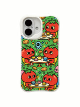 PhoneCasing artist designed iPhone 16 Plus Case, one-of-a-kind illustration of tomato aliens’ afternoon tea.
