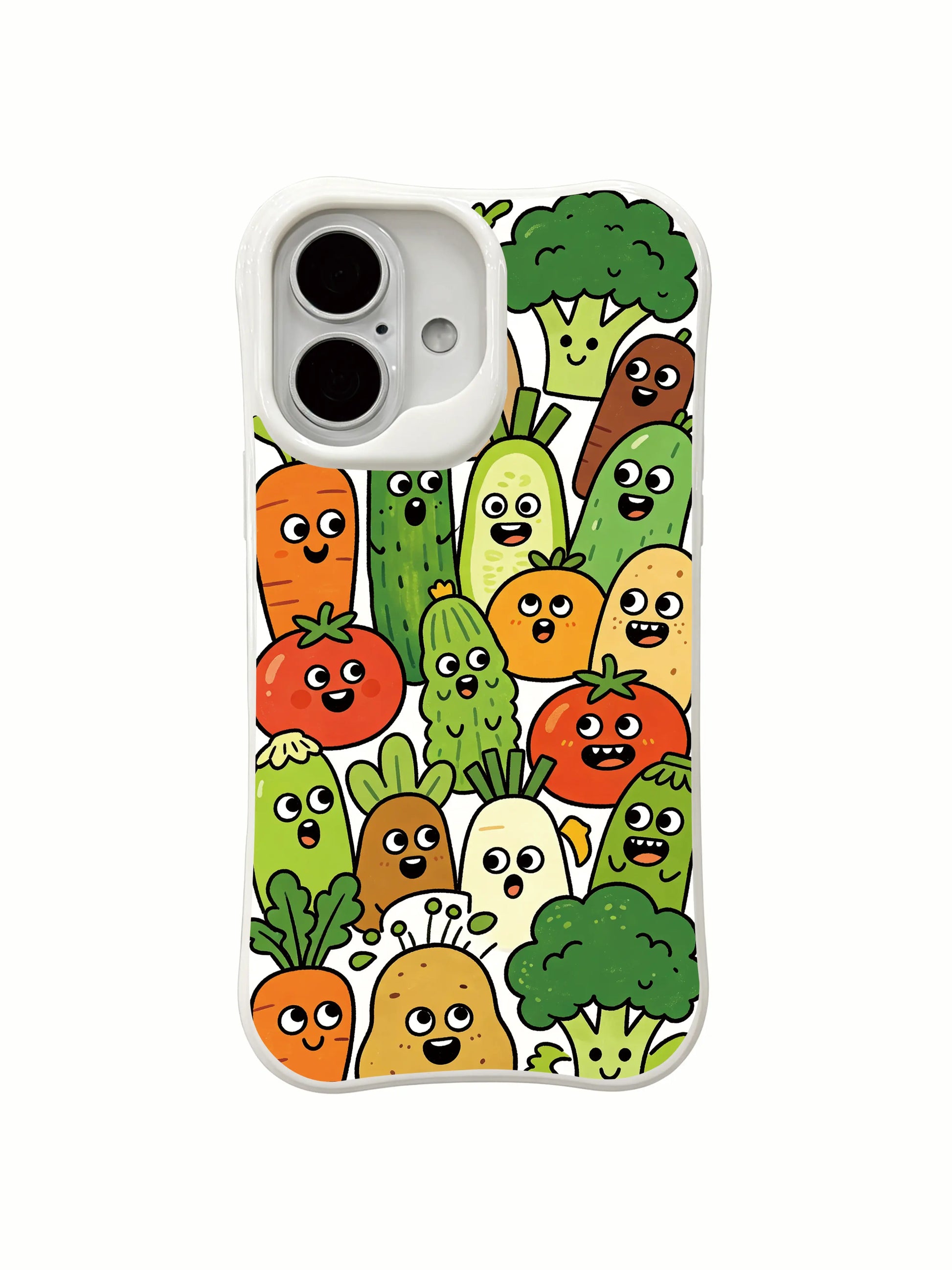 PhoneCasing artist designed iPhone 16 Plus Case, one-of-a-kind illustration of the vegetable team meeting.