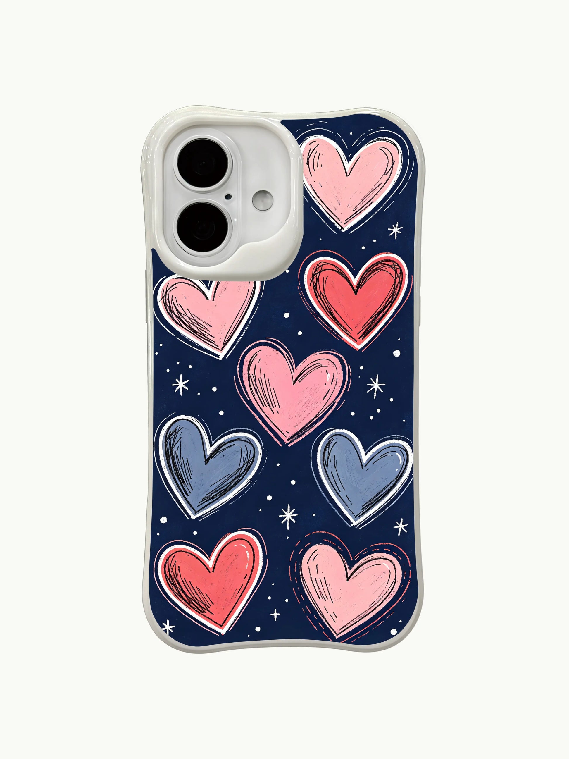 PhoneCasing artistic night hearts iPhone 16 plus case, premium iphone 16 plus casing with a unique hand-drawn look.