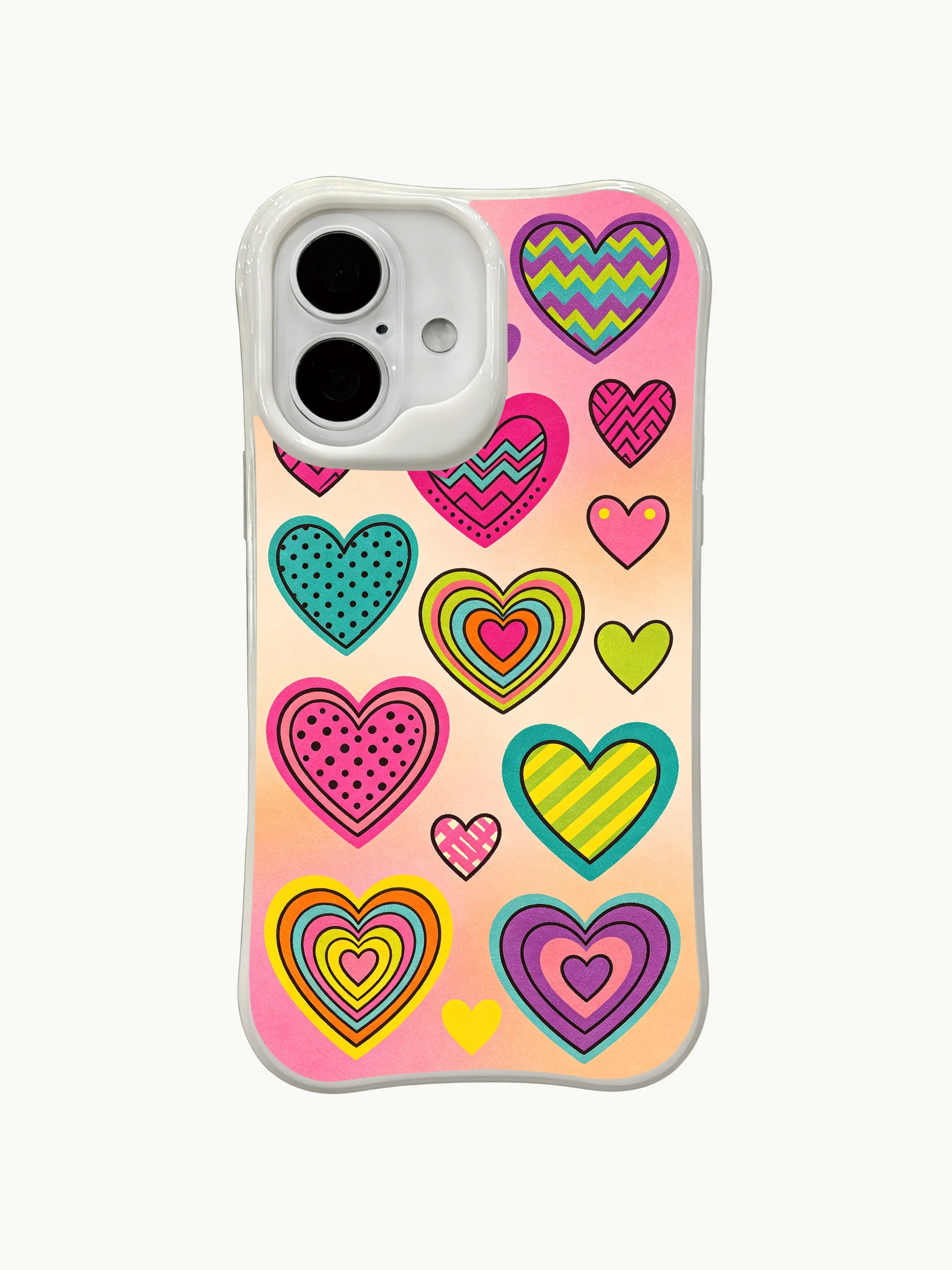 PhoneCasing artistic retro hearts iPhone 16 plus case, premium iphone 16 plus casing with a unique patchwork-style design.
