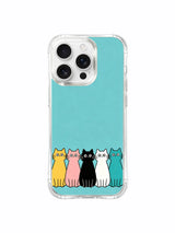 PhoneCasing iPhone 16 pro max anti-yellowing case with a breezy design of cats on a teal background, perfect for everyday calm.