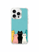 PhoneCasing iPhone 16 pro max protective case with cats art, capturing a breezy, vacation-like mood against teal.