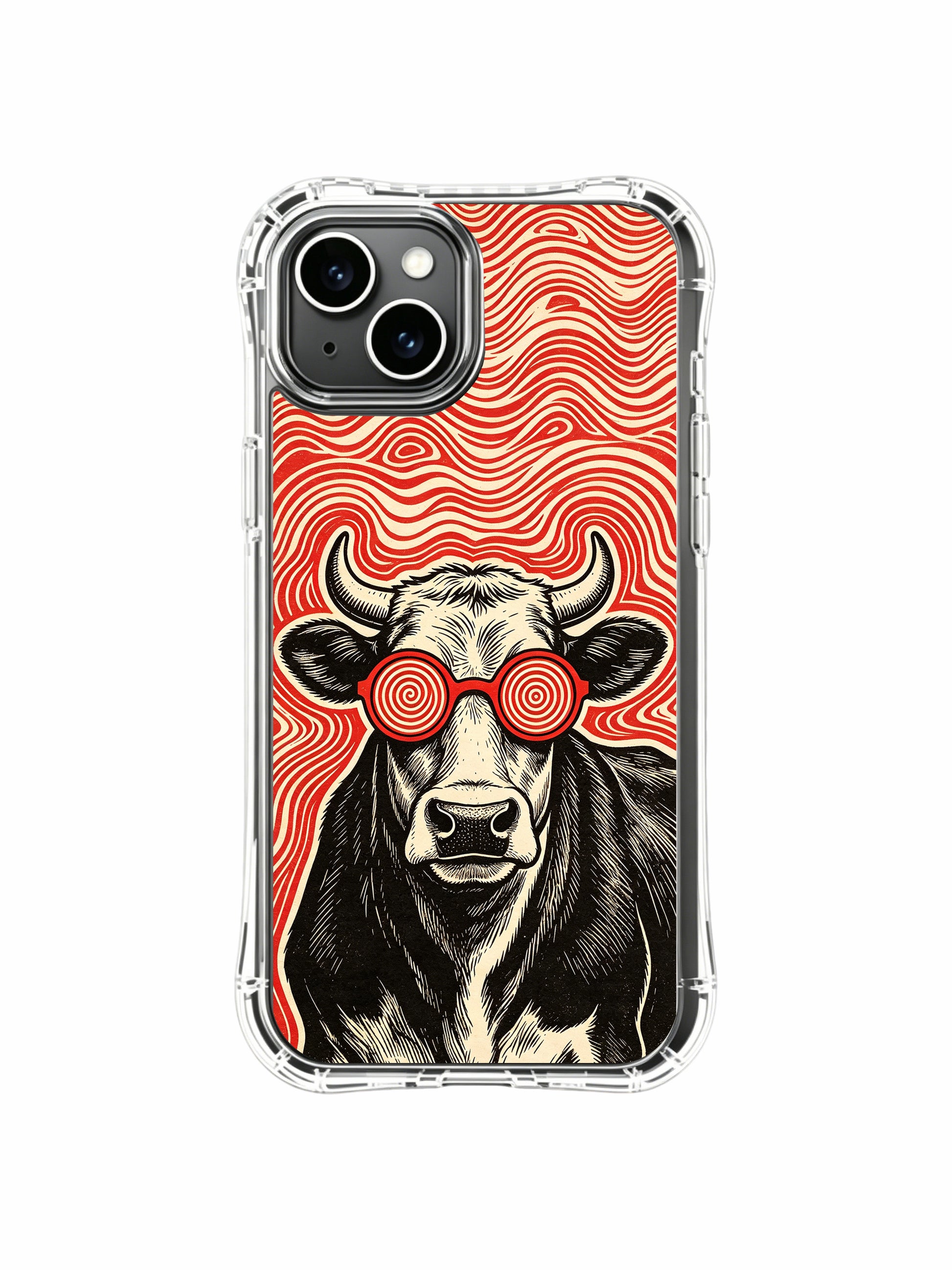 Rhythm-philosophy bespoke fine art Hypnotic Party Cow design by Rufus Vale on PhoneCasing iPhone 13 Case, exclusive limited collab premium art case shipped directly from California USA.