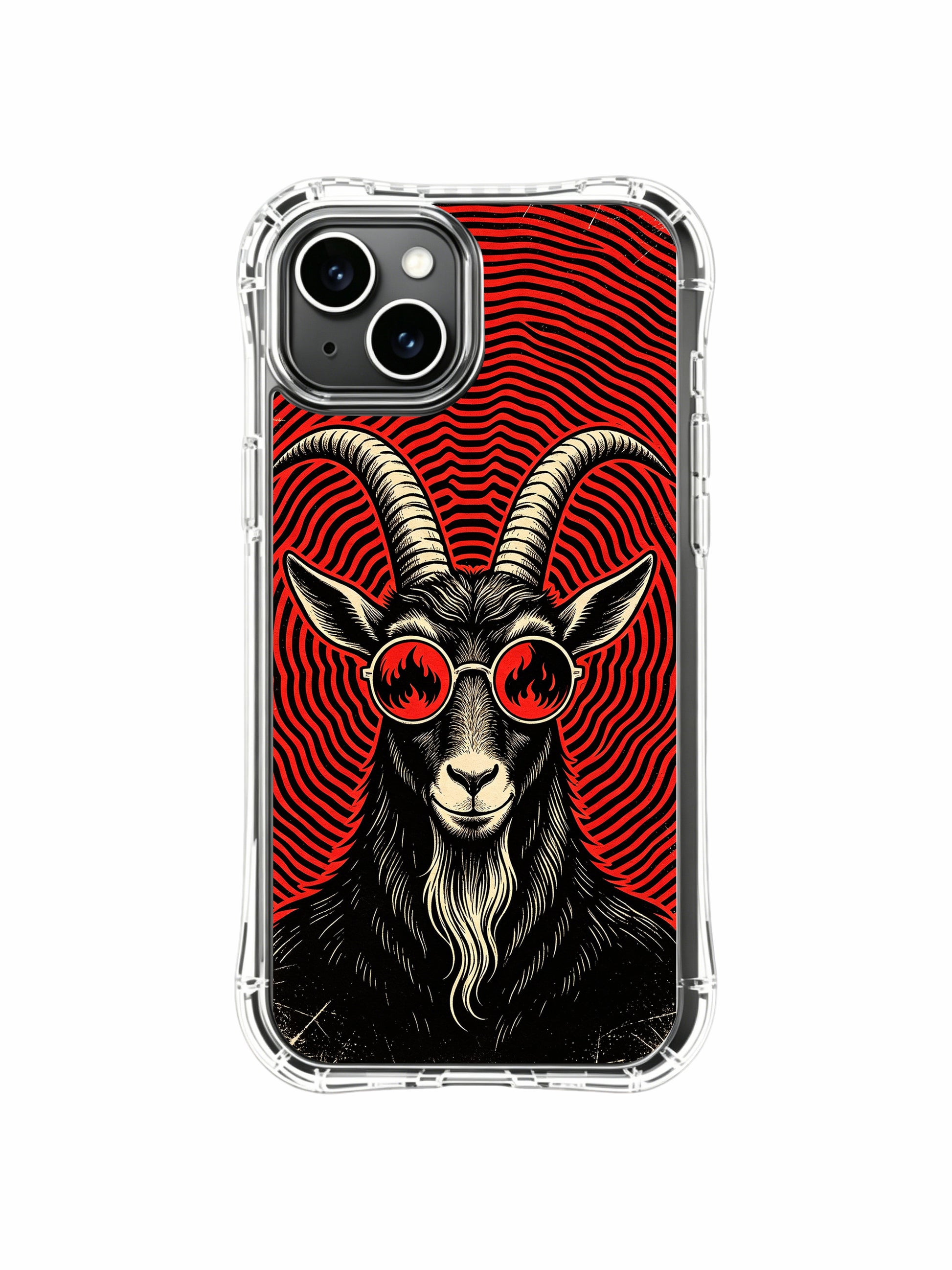 Rock-philosophy bespoke fine art Red Wave Black Goat design by Rufus Vale on PhoneCasing iPhone 13 Case, exclusive limited collab premium art case shipped directly from California USA.