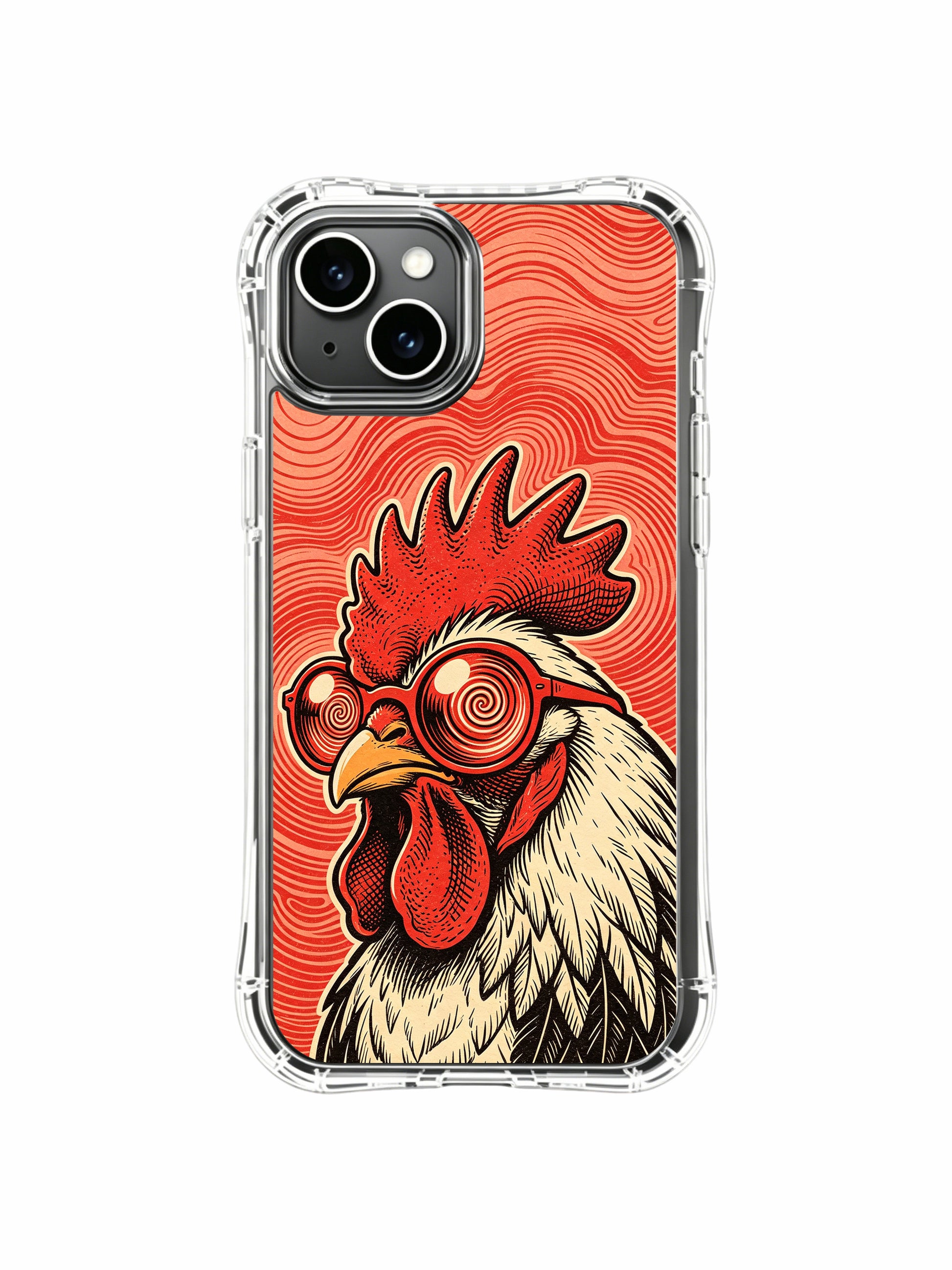 Sound philosophy bespoke fine art red morning rock rooster design by Rufus Vale on PhoneCasing iPhone 13 Case, limited-run exclusive art casing shipped from California USA.