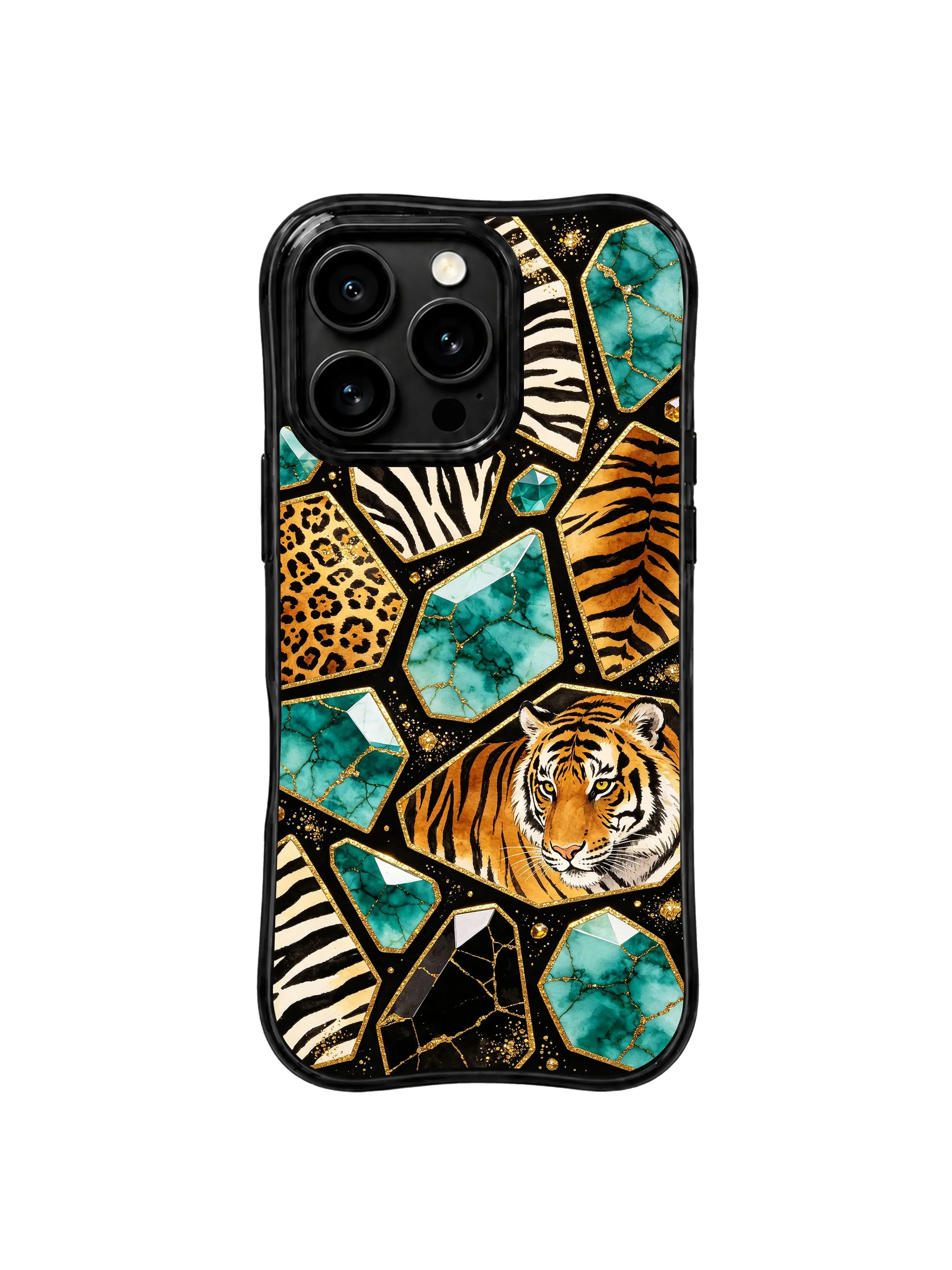 PhoneCasing best iPhone 15 pro max case for statement style, hand-drawn wild gem faceted mixed print, unique artistic phone casing.