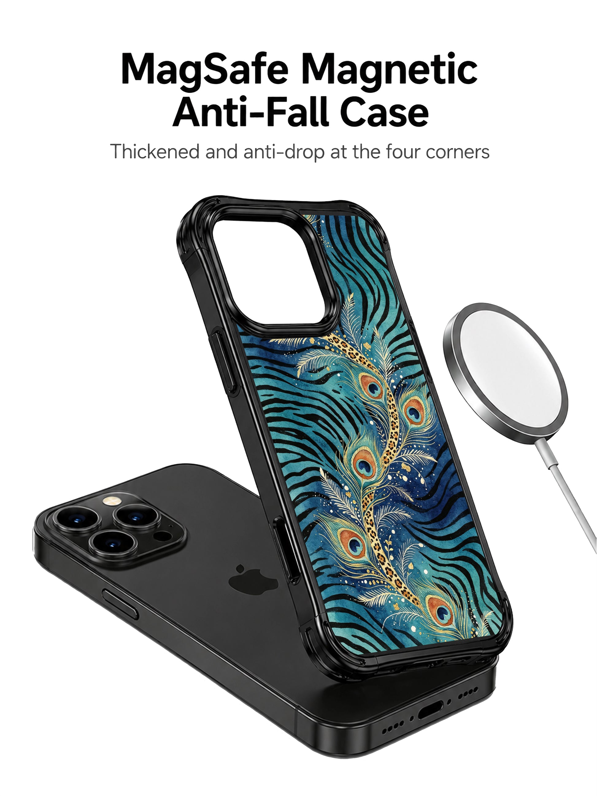 PhoneCasing best iPhone 15 pro max case by designer Aurelia Wilden, signature hand-drawn peacock leopard gate whimsical luxury print.