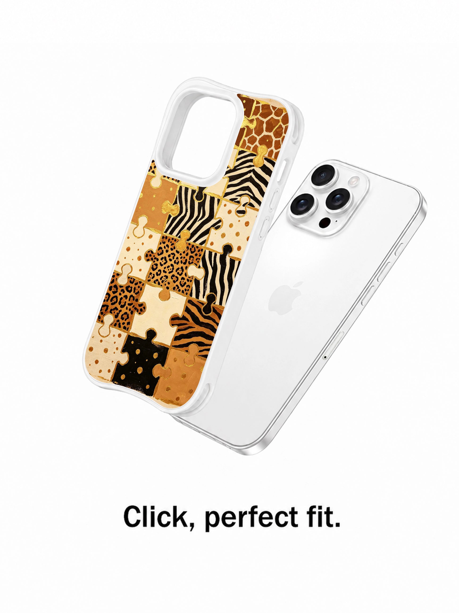 PhoneCasing best iPhone 15 pro max case by designer Aurelia Wilden, signature puzzle piece hidden animal mark vintage tapestry print.