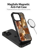 PhoneCasing best iPhone 15 pro max case by designer Aurelia Wilden, signature hand-stitched look bronze tiger weave warm luxury print.