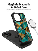 PhoneCasing best iPhone 15 pro max case by designer Aurelia Wilden, signature hand-drawn animal print and turquoise gem gold fleck boho luxury print.