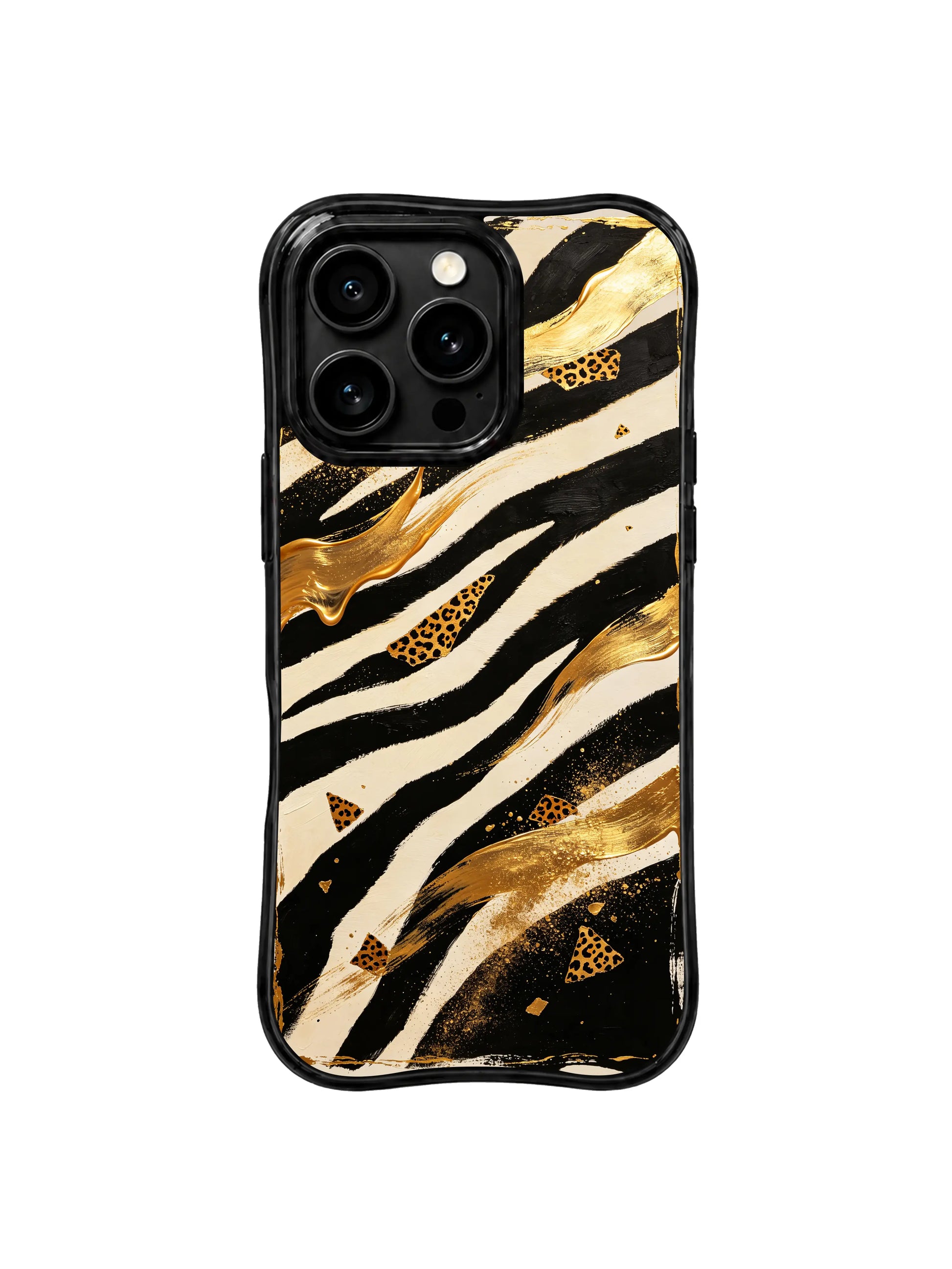 PhoneCasing best iPhone 15 pro max case by designer Aurelia Wilden, signature gold zebra night bold luxury print.