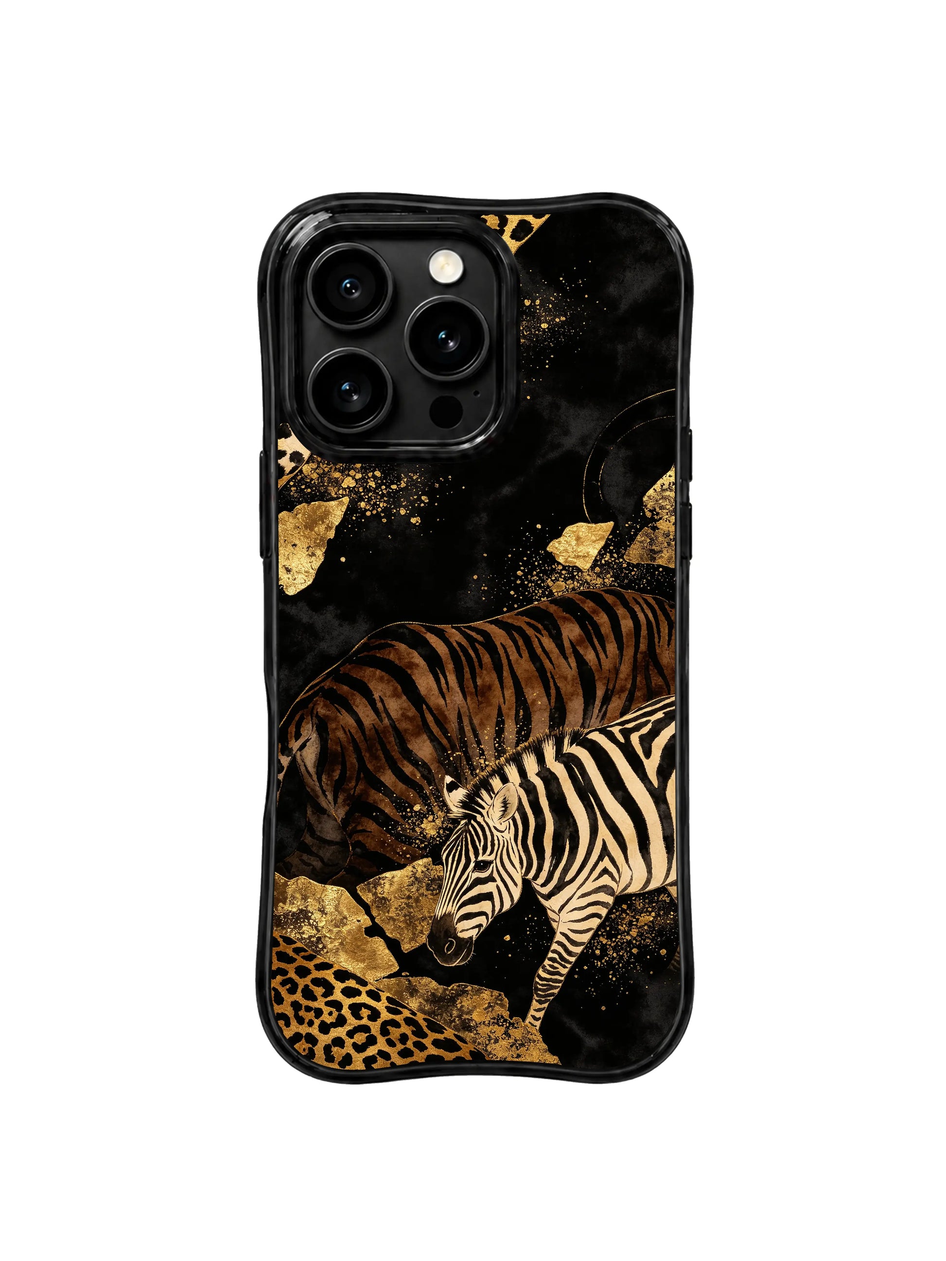 PhoneCasing best iPhone 15 pro max case for quiet luxury style, black panther velvet with hidden dark gold leopard by Aurelia Wilden, slim protective phone case.