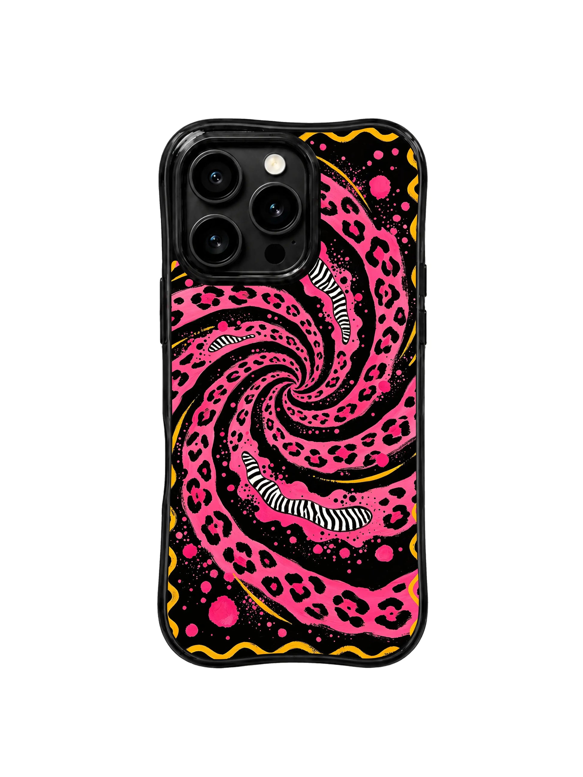 PhoneCasing best iPhone 15 pro max case for sweet cool personal style, hand-drawn leopard rose night design, playful artistic phone casing.