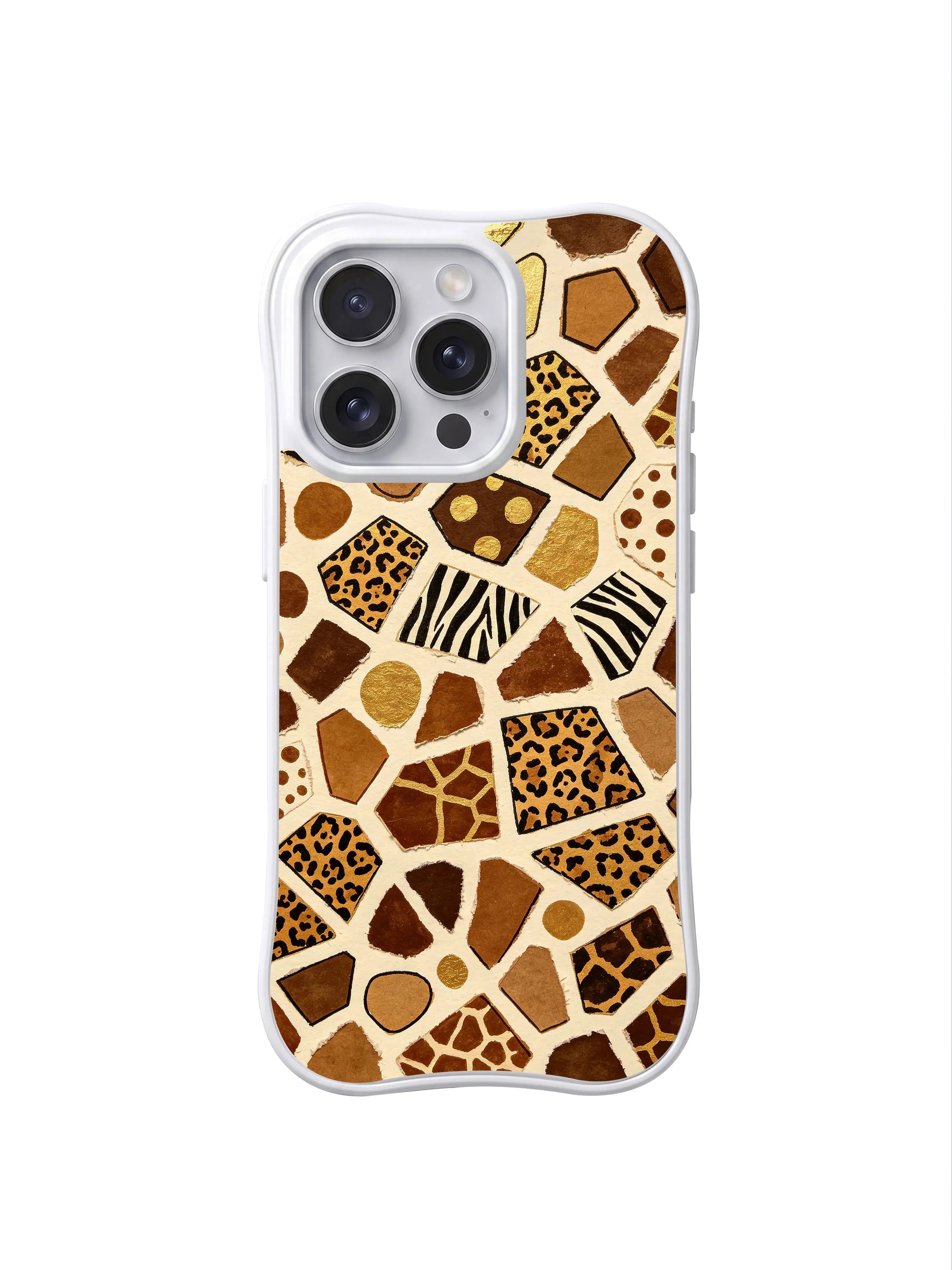 PhoneCasing best iPhone 15 pro max case for timeless collected style, hand-drawn gold sand puzzle mark design, warm artistic phone casing.