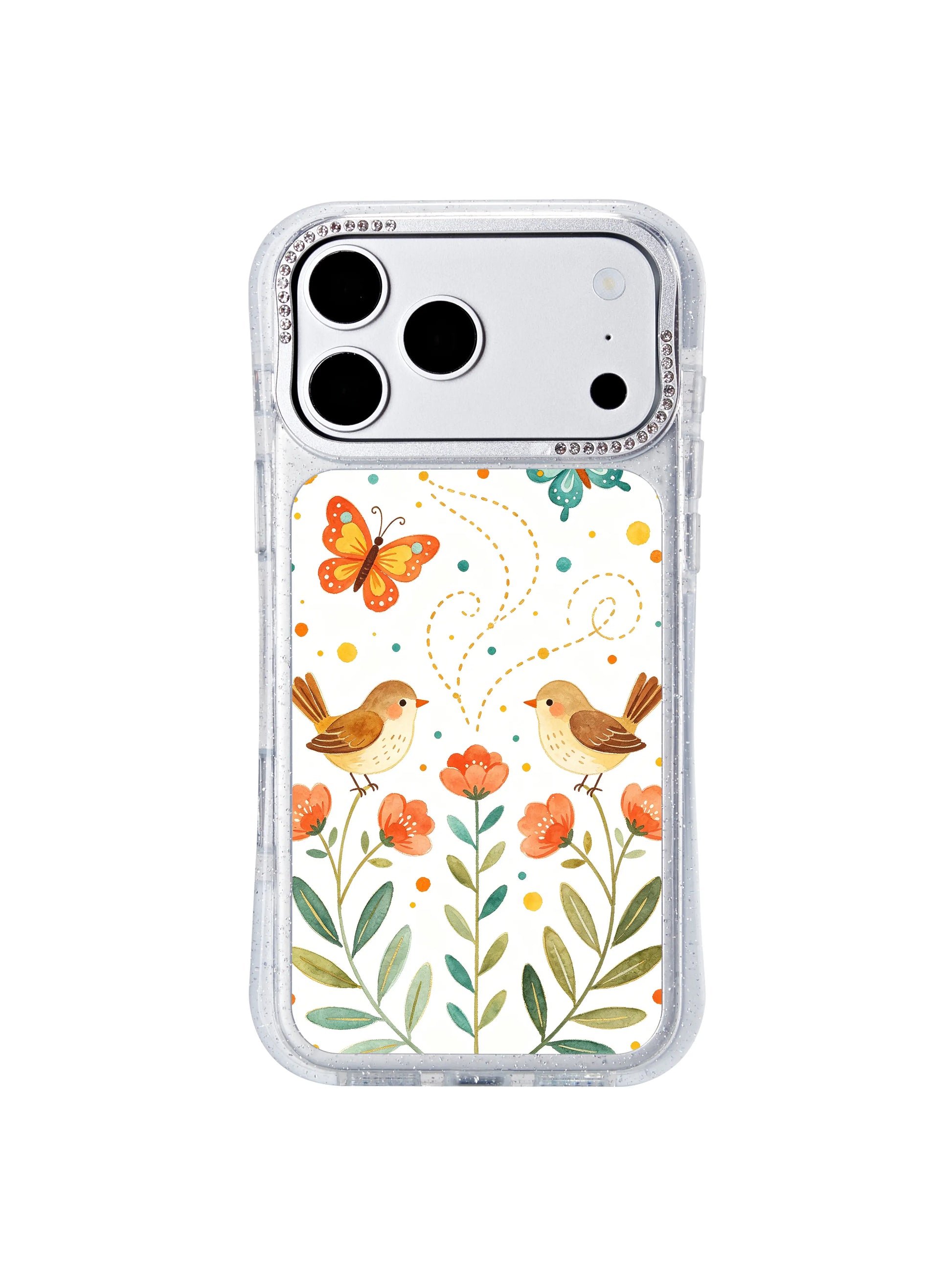 PhoneCasing heartfelt romantic gift iphone 17 pro Max casing with Aurelia Finch’s twin bird heartward butterfly illustration, ideal for Valentine’s, anniversary and sentimental milestone gifting for women.