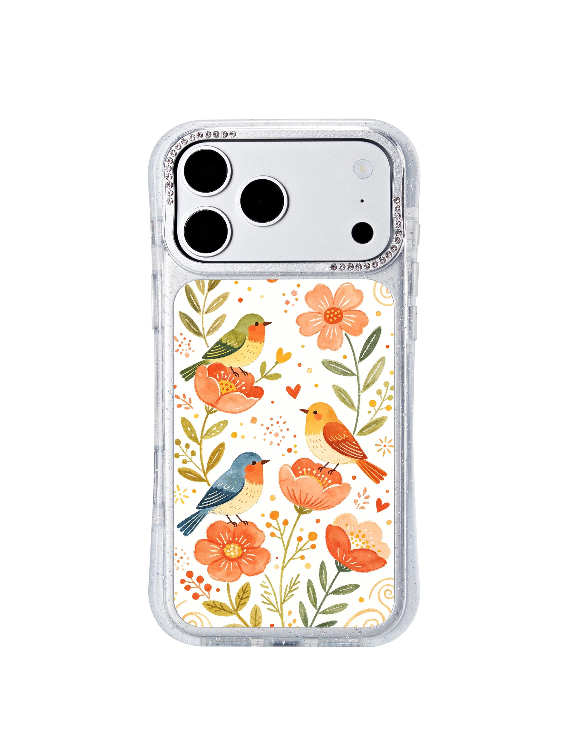 PhoneCasing premium wearable fine art iphone 17 pro Max case from Aurelia Finch’s curated artist collection, museum-grade free-spirited garden bird and butterfly illustration for everyday device styling.