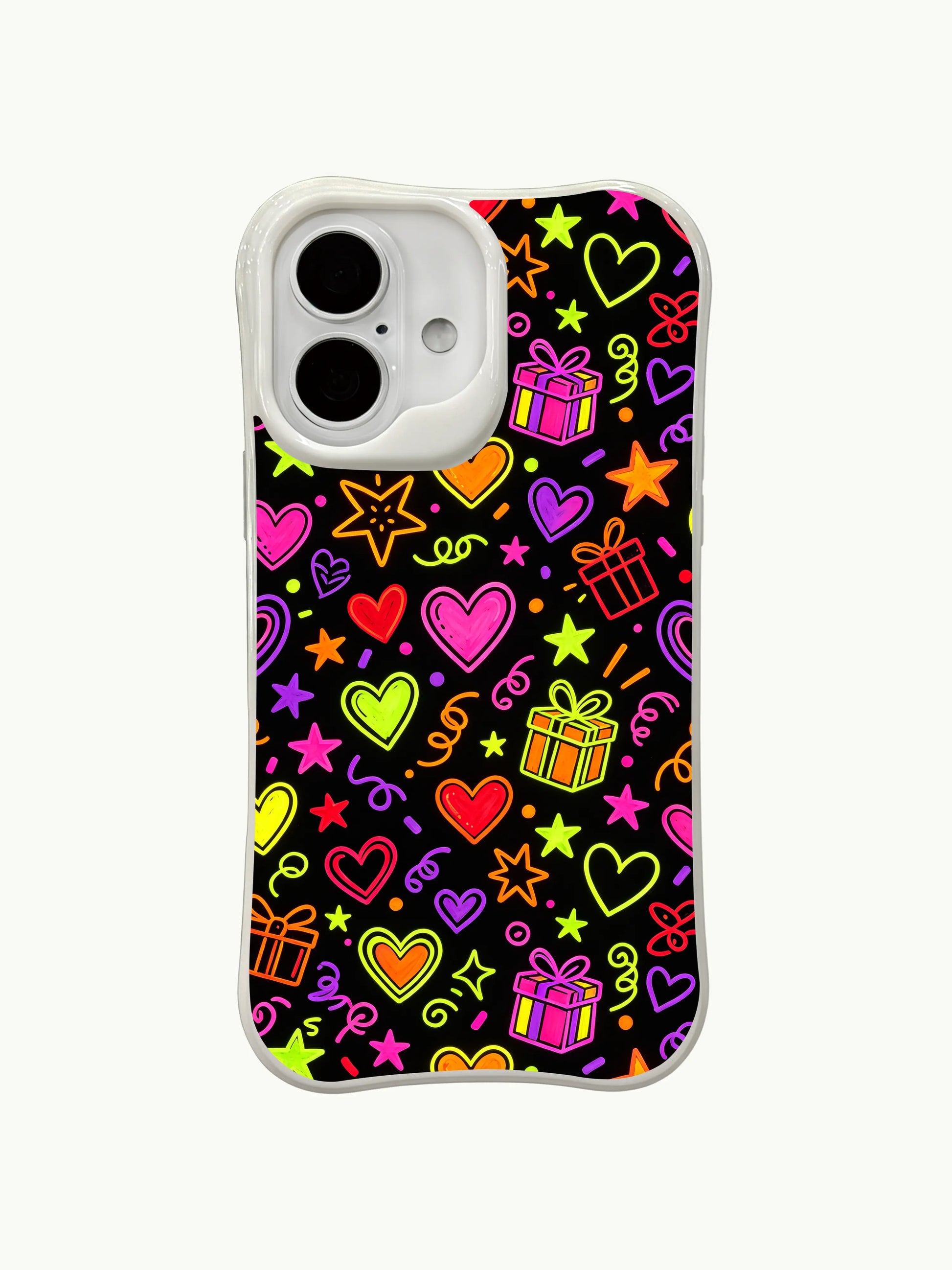 PhoneCasing black background gala iPhone 16 plus case, scratch-resistant iphone 16 plus casing with fade-resistant, vivid neon prints.