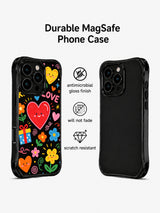 Black Base Festive Valentine Doodle Repeat Pattern görseli içeren iPhone 13 Pro Max kılıfı
