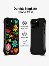 Black Base Neon Flower Heart Love Pattern görseli içeren iPhone 13 Pro Max kılıfı