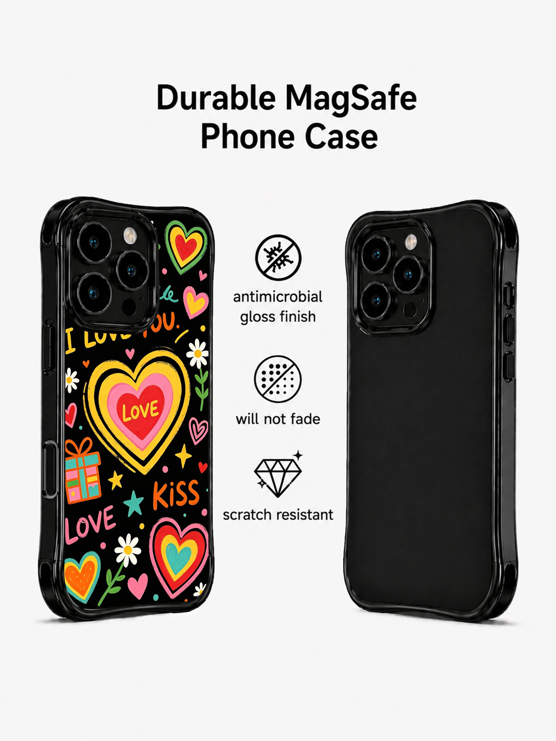 PhoneCasing iPhone 13 Pro Max cover with unenclosed love letter doodle motif, hand lettered love phrases mixed with gift boxes and mini floral decor, genuine teen crush artistic casing.
