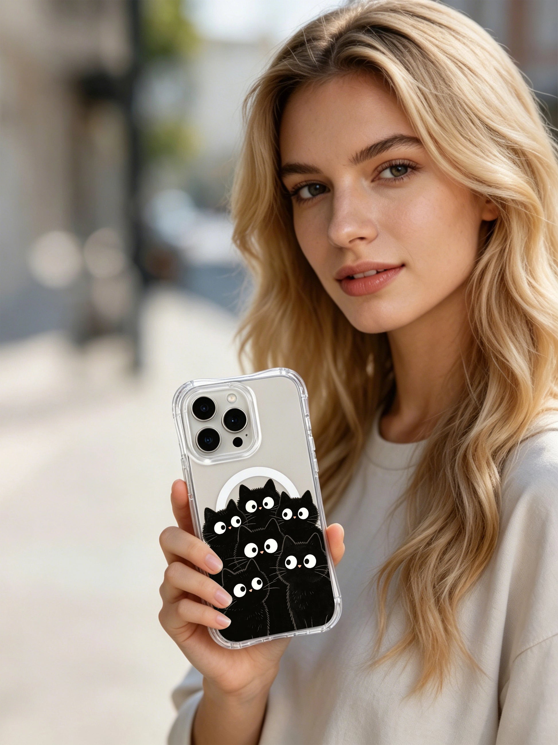 PhoneCasing iPhone 16 pro max protective case with cats art, capturing a cozy, whimsical morning gathering mood.