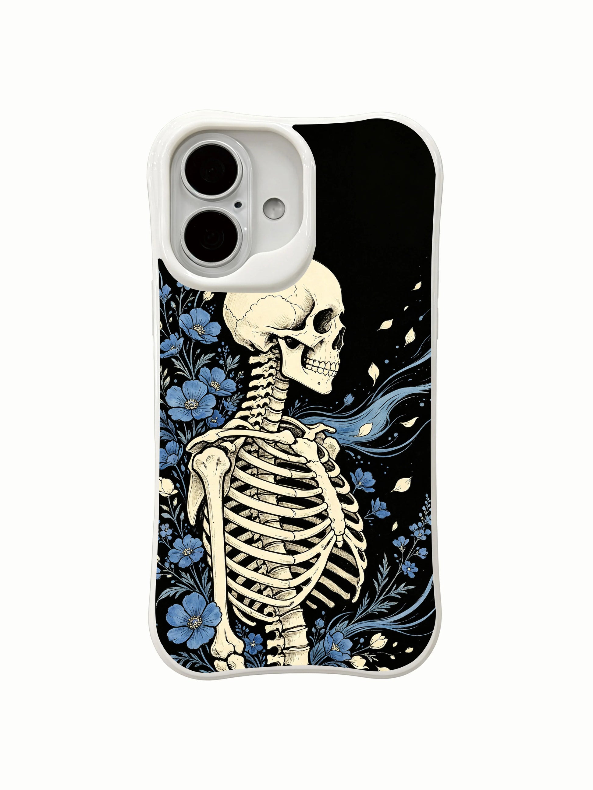 PhoneCasing vintage black texture Night Voyage side rib floral iPhone 16 Case, limited-edition Morrigan Vale wearable art, MagSafe compatible slim scratch-proof iPhone 16 cover