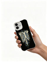 PhoneCasing vintage black wash Star Blossom In Bone rib floral iPhone 16 Case, limited-edition Morrigan Vale wearable art, MagSafe compatible slim scratch-proof iPhone 16 cover