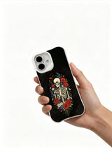 PhoneCasing vintage black wash Eternal Night Bloom centered skeleton floral iPhone 16 Case, limited-edition Morrigan Vale wearable art, MagSafe compatible slim scratch-proof iPhone 16 cover