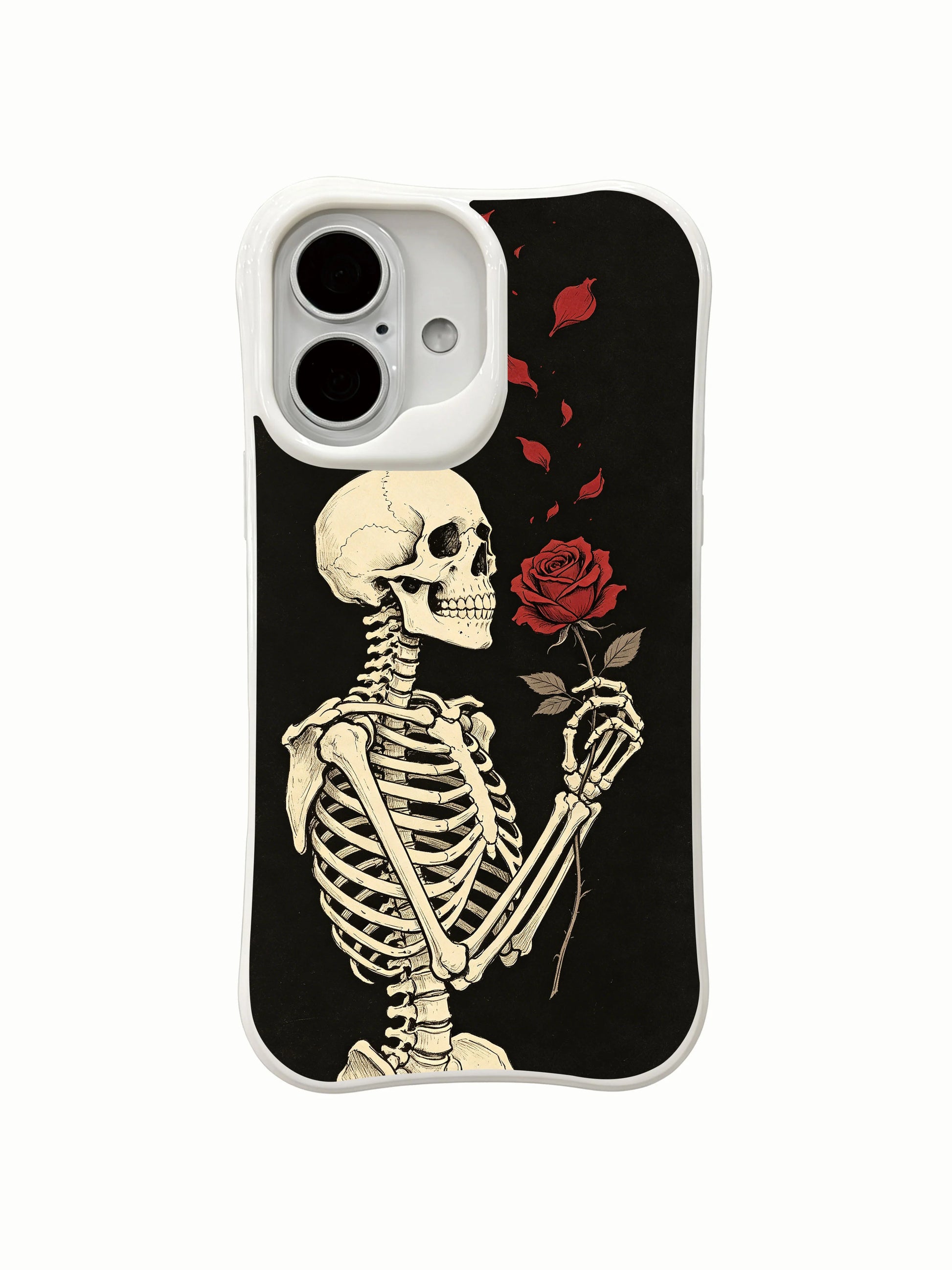 PhoneCasing vintage black wash Midnight Rose Letter skull floral iPhone 16 Case, limited-edition Morrigan Vale wearable art, MagSafe compatible slim scratch-proof iPhone 16 cover