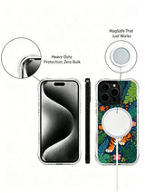 Vibrant mixed pink & orange wildflowers weave into natural amulet framing vigilant jungle tiger guardian iPhone 13 pro Case from PhoneCasing, everyday durable transparent iPhone 13 pro casing with deep midnight navy garden background, freedom-themed decorative phone cover.