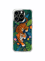 Boho tropical assorted wildflower clusters form sacred garden borders around mythic jungle guardian beast iPhone 13 pro Case from PhoneCasing, bend-resistant transparent iPhone 13 pro casing, casual wilderness explorer nature designer phone cover.