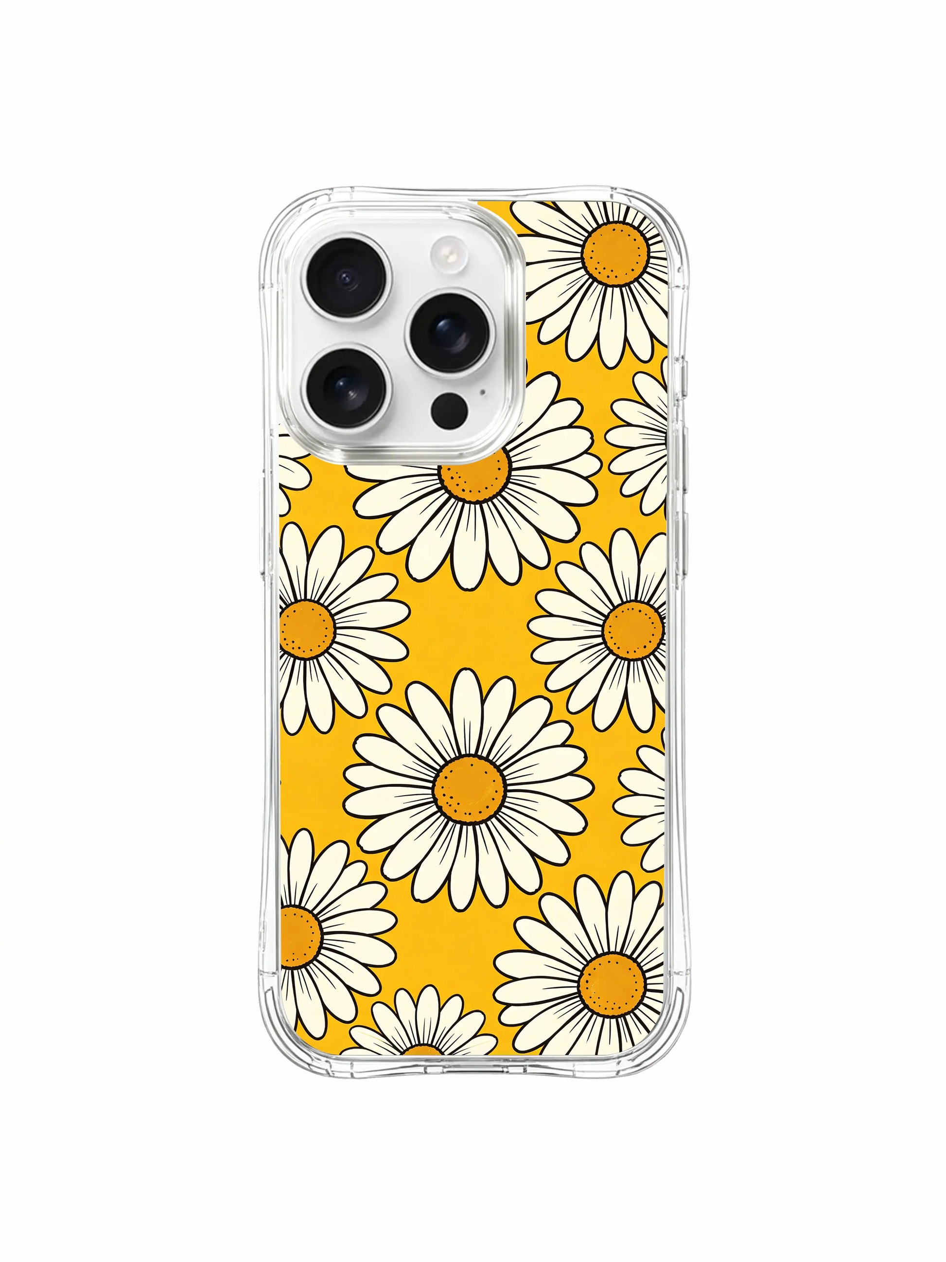 PhoneCasing iPhone 16 Pro Max Case showcasing Bold Clean Daisies design, uncluttered flowers that make a strong, happy statement.