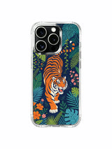 Flame-toned bold orange tiger deep navy jungle iPhone 13 pro Case by PhoneCasing, USA UV-printed artist cover, unique botanical illustrated premium phone casing