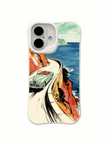 Bold-line car artwork on an iPhone 16 case