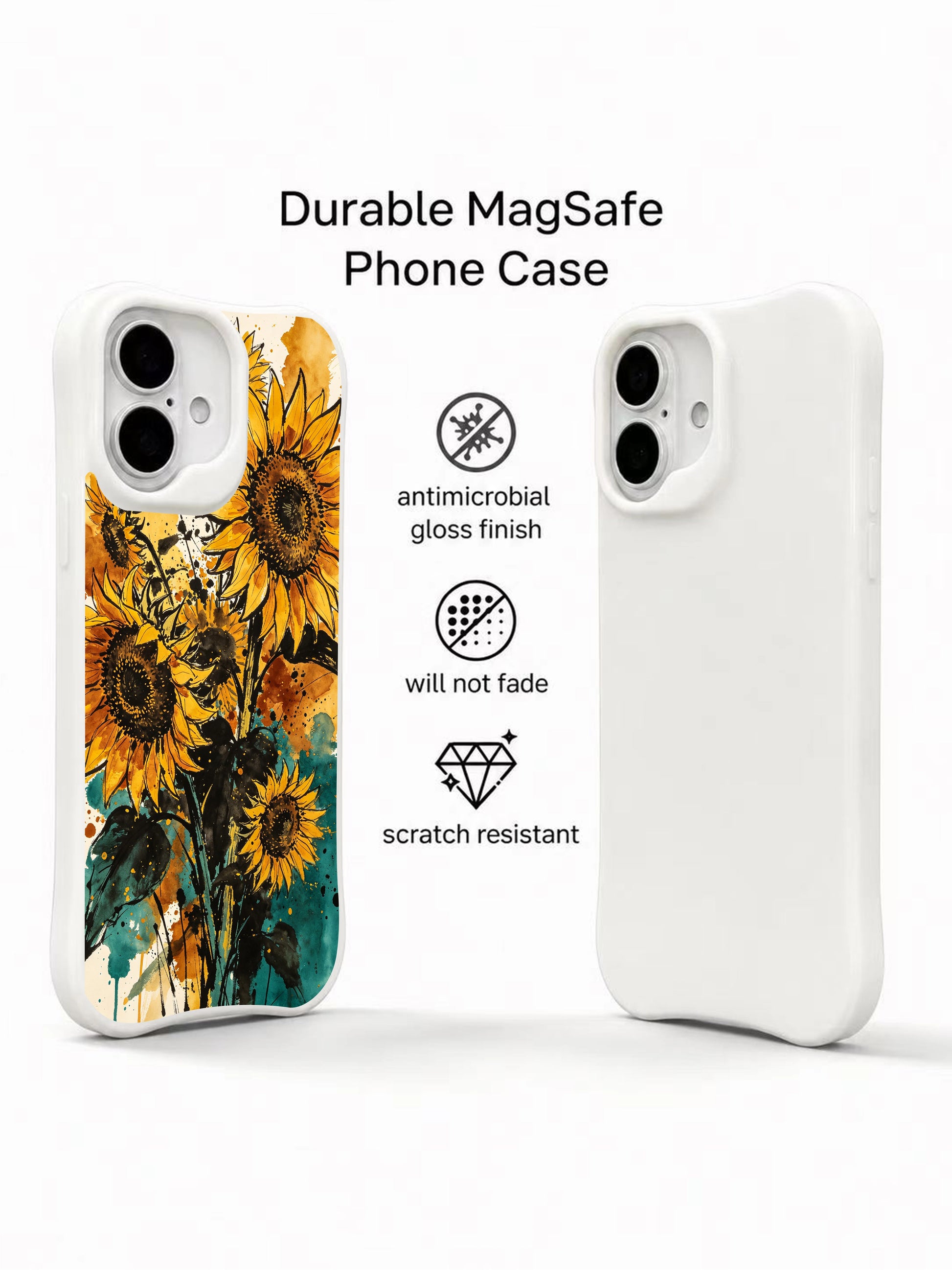 PhoneCasing bold line sunflower iPhone 16 Case, premium artist-designed wearable art