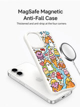 Bold-outline dessert artwork on an iPhone 16 Plus case